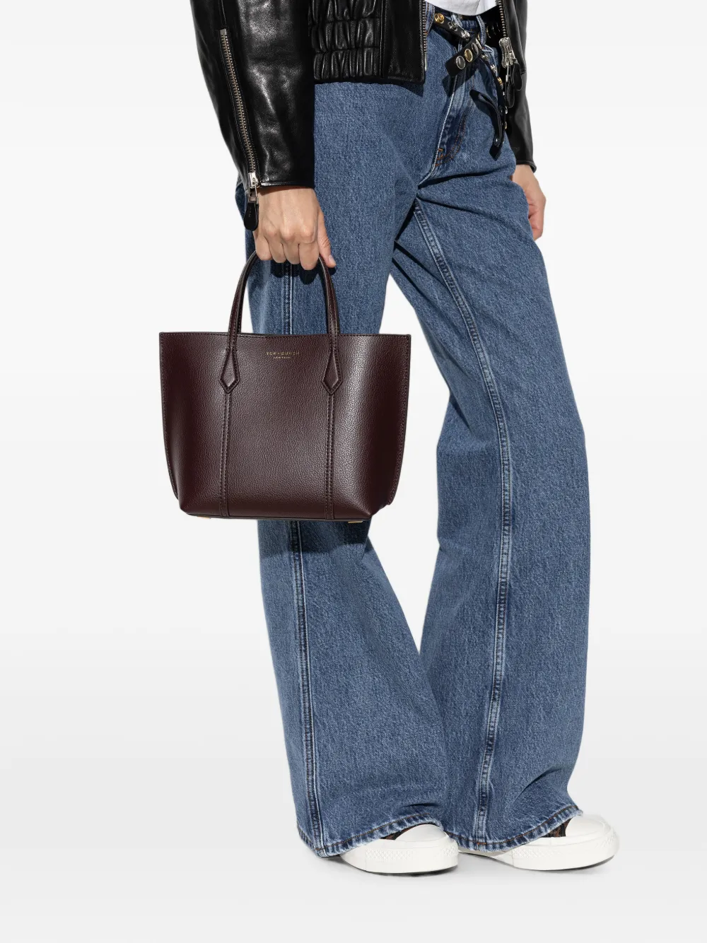 Tory Burch Kleine Perry leren shopper met textuur Bruin