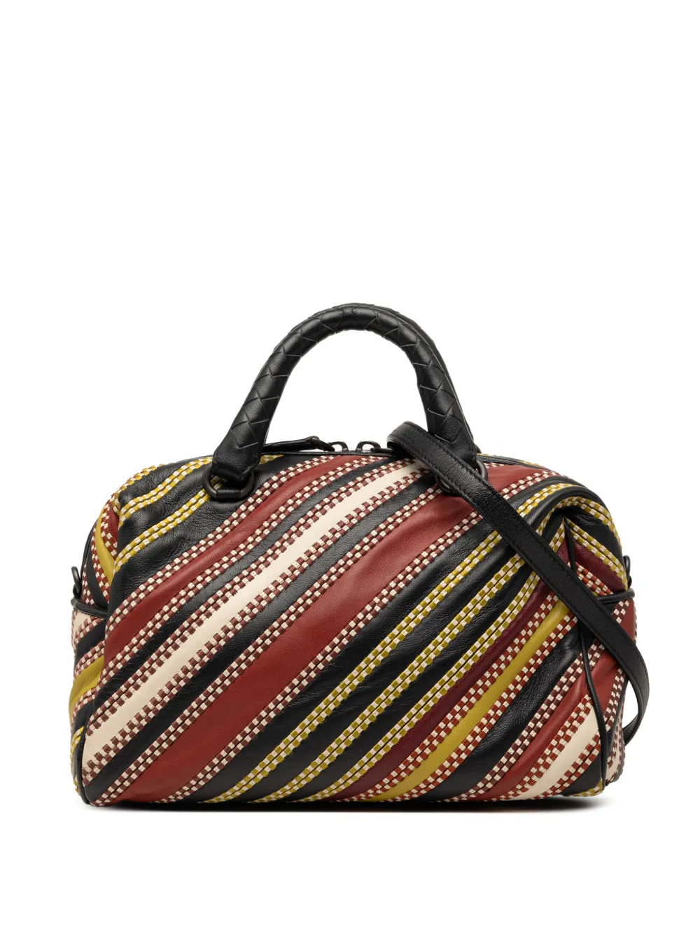 Bottega Veneta Pre-Owned 2012-2026 Boston Satchel-Tasche mit diagonalen Streifen - Schwarz