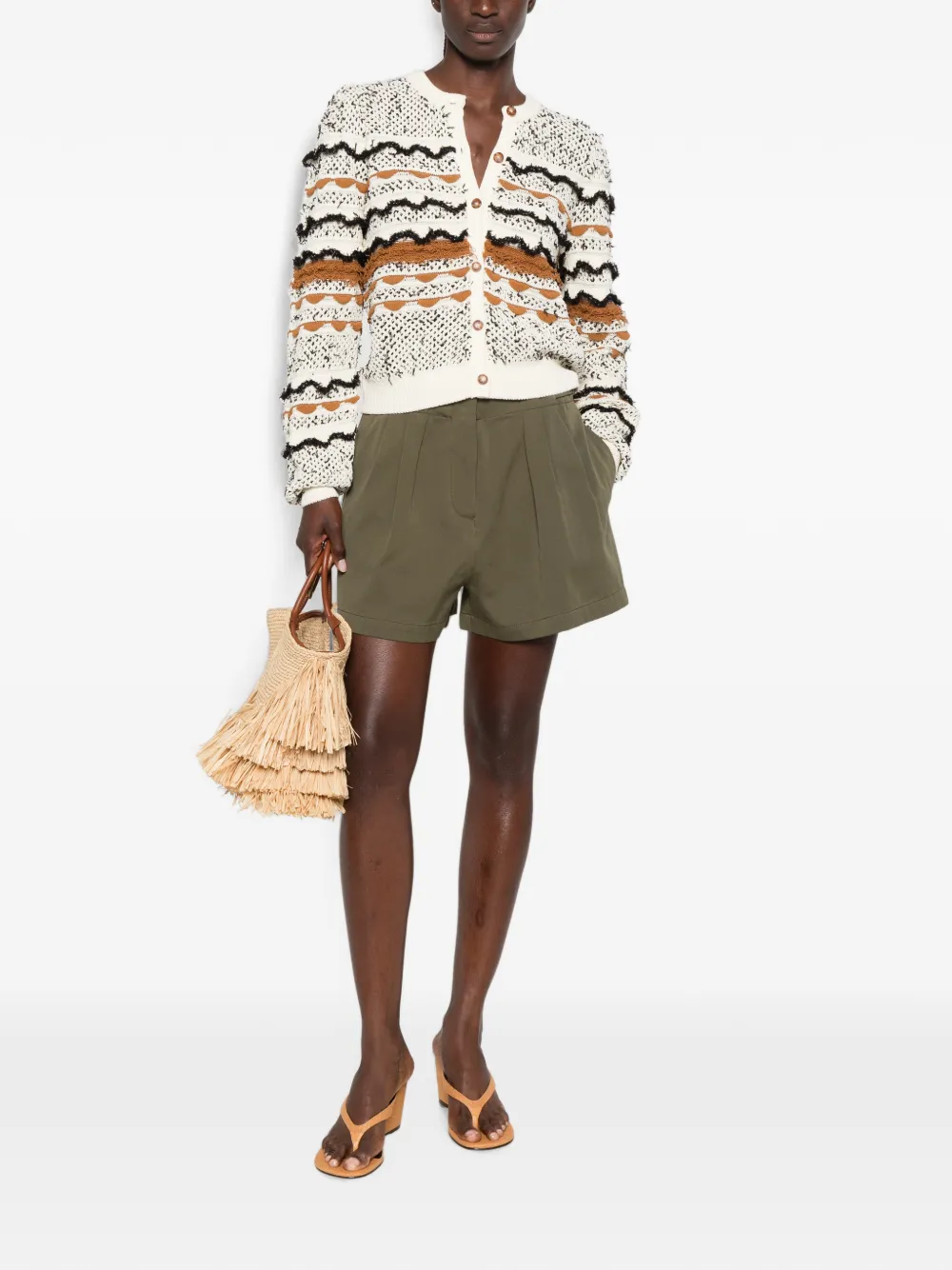 Ulla Johnson Cecilia vest met franje en knopen Beige