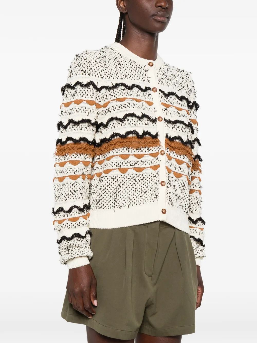 Ulla Johnson Cecilia vest met franje en knopen Beige