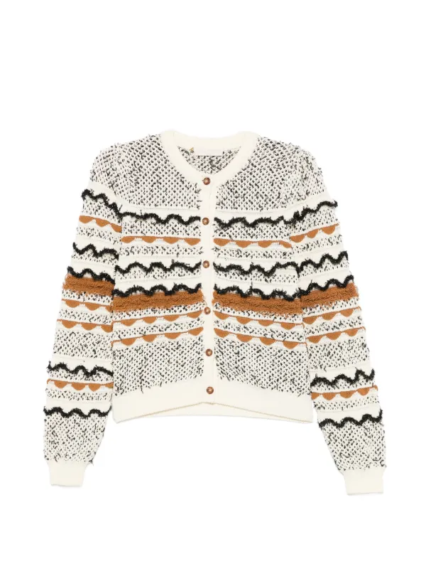 Ulla Johnson Cecilia Fringed Buttoned Cardigan in Neutrals