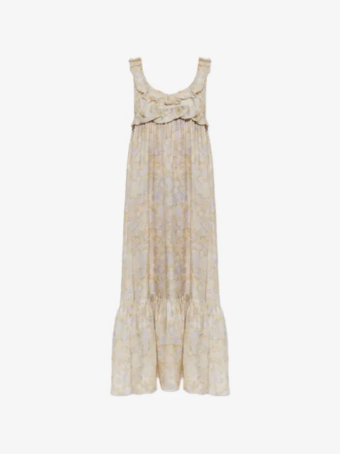 Chloé vestido largo con estampado floral y volantes