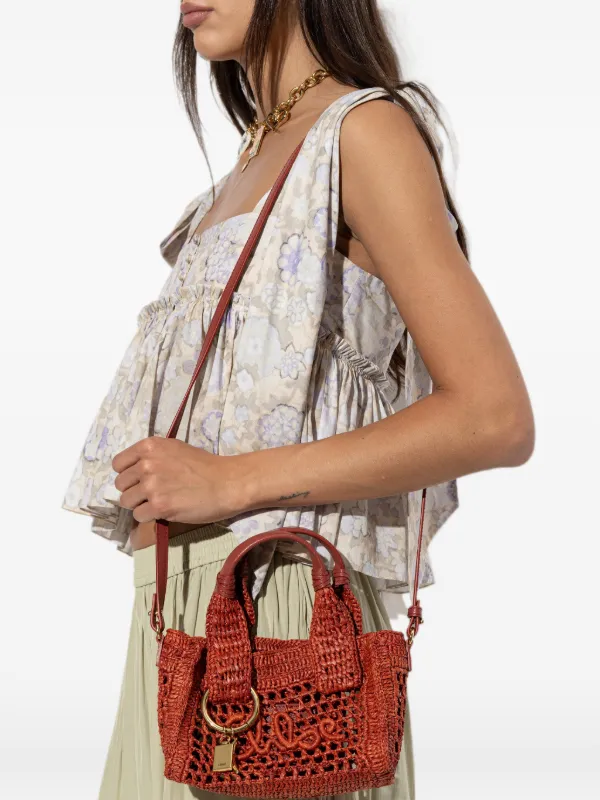Chloé Summer Banana Medium Woven logo-patch Tote Bag | Red | FARFETCH