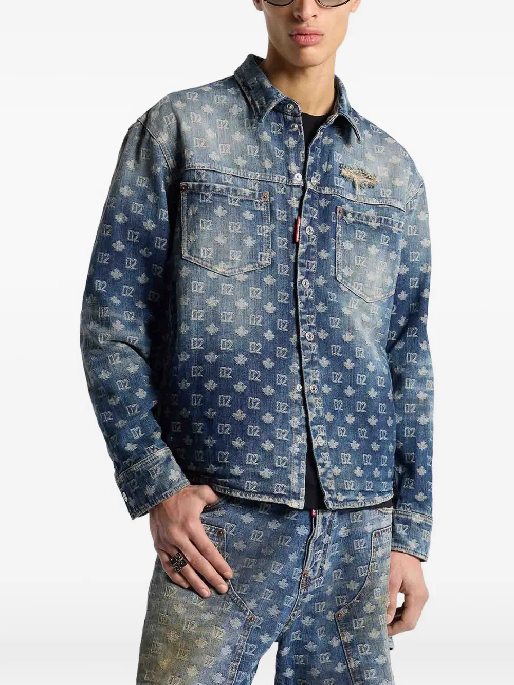 DSQUARED2 D2 denim overhemd met monogram Blauw