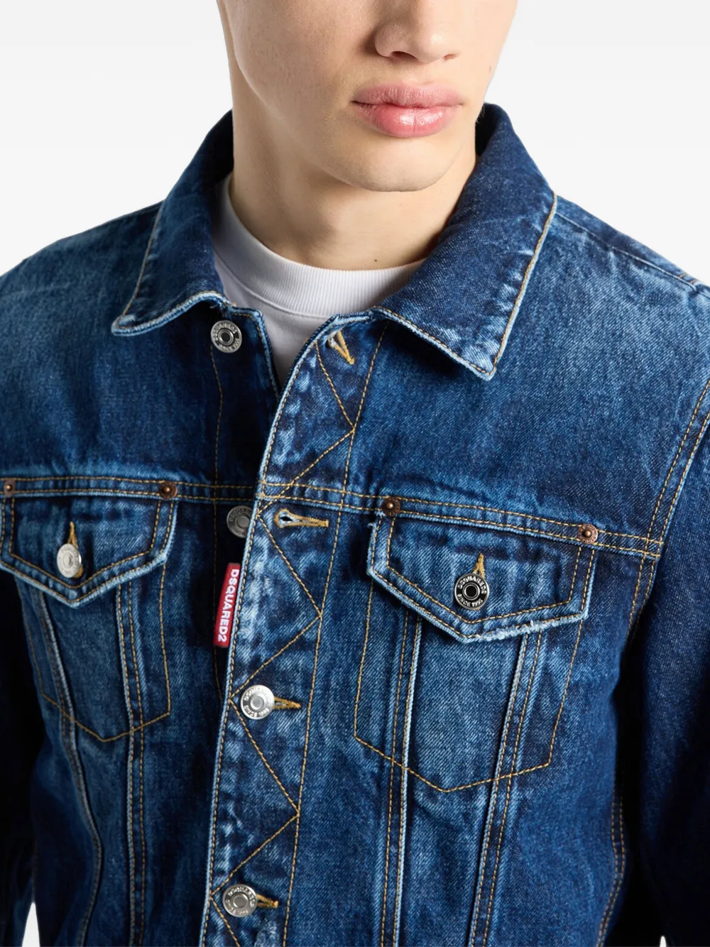 DSQUARED2 Denim jack met acid-wassing en knopen Blauw