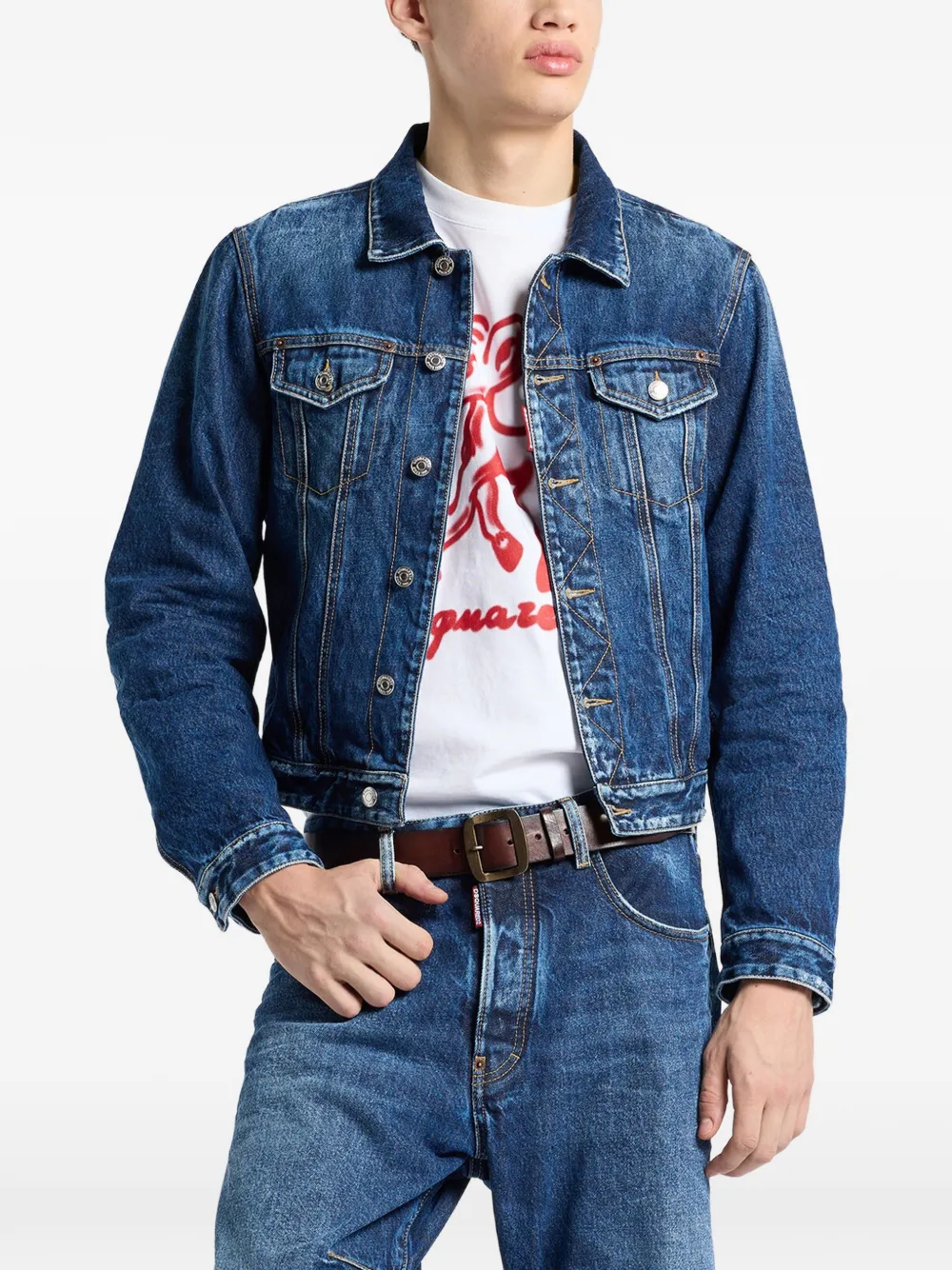 DSQUARED2 Denim jack met acid-wassing en knopen Blauw