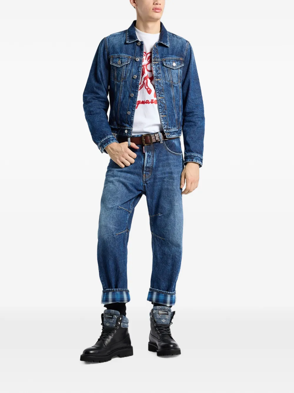 DSQUARED2 Denim jack met acid-wassing en knopen Blauw