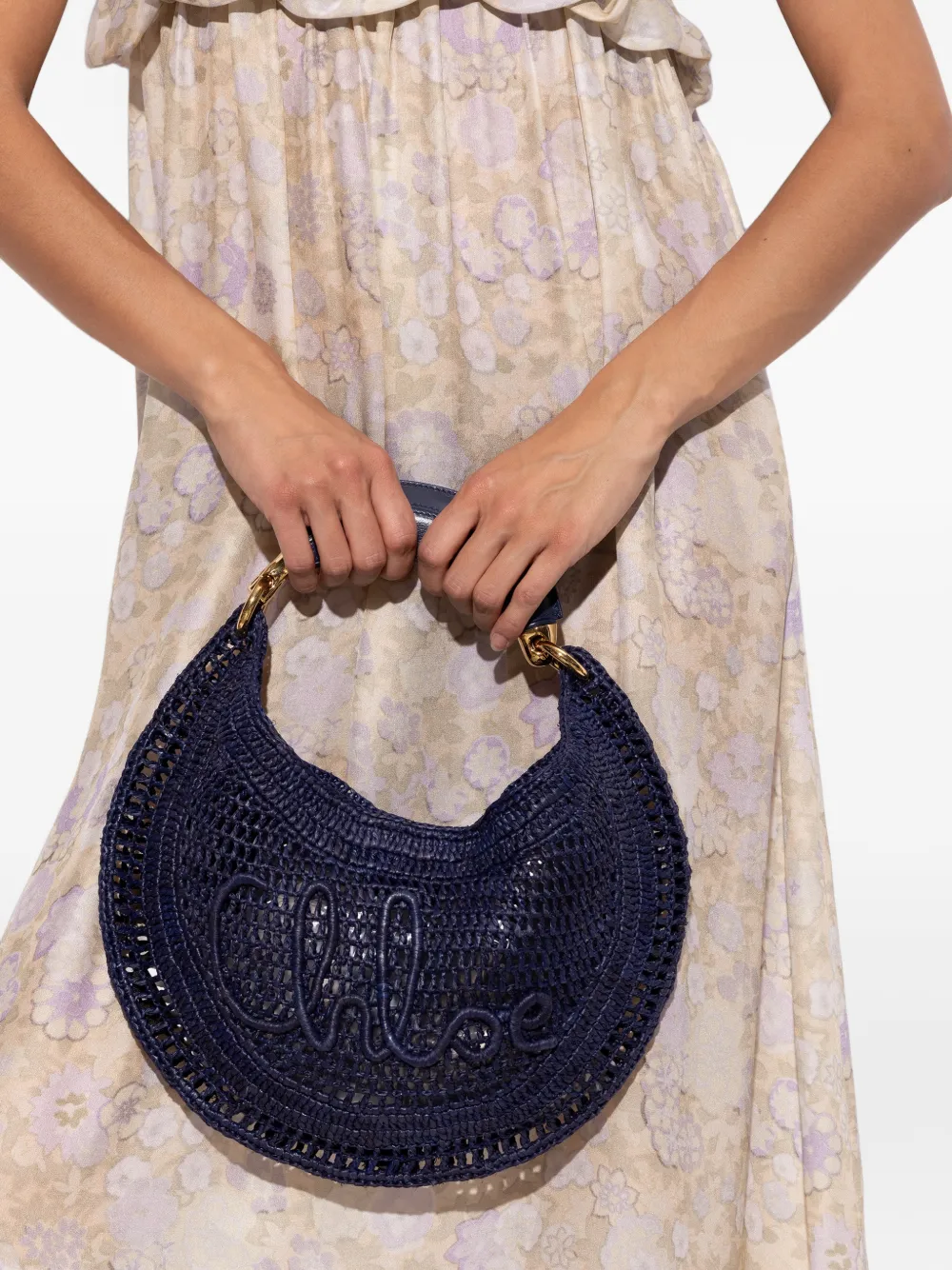  Chloé Summer Banana Logo-embroidered Raffia Tote Bag - Azul 