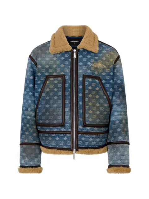 DSQUARED2 D2 Monogram dirty wash shearling kaban jacket