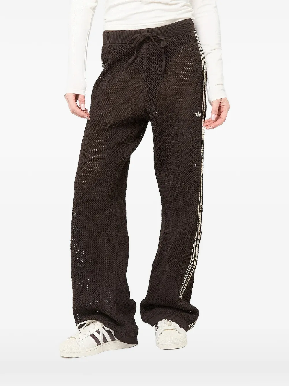 adidas mesh-knit side-stripe track pants - Marrone