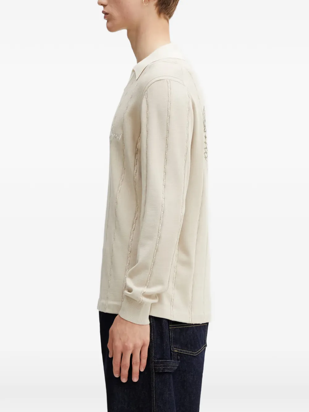 Filling Pieces Kabelgebreide sweater met borduurwerk Beige