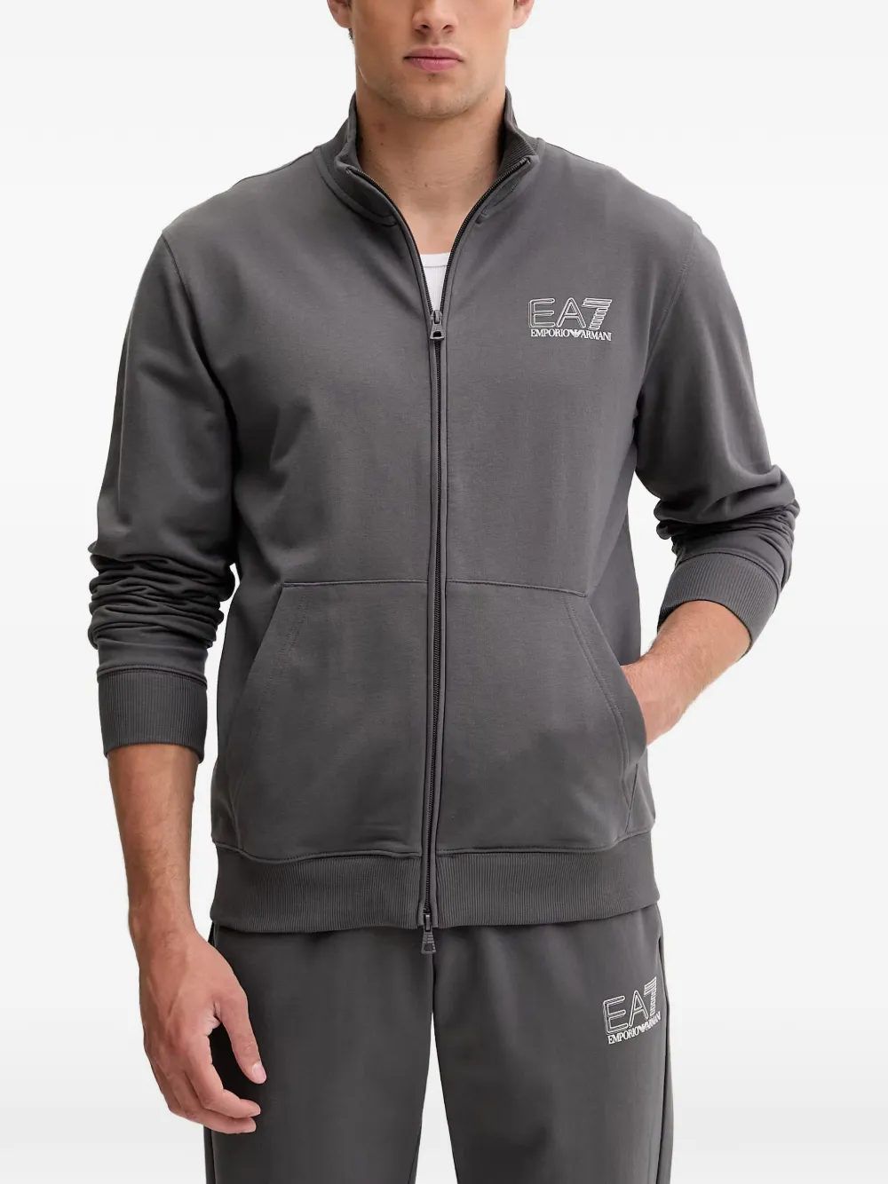 Ea7 Emporio Armani logo-print zip-up tracksuit - Grigio