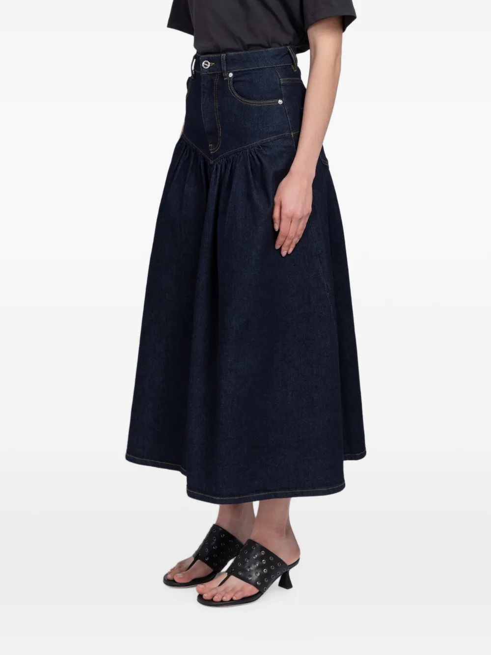 GANNI Gesmockte denim midi-rok Blauw