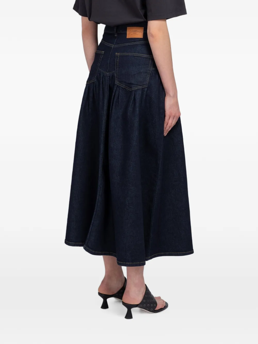 GANNI Gesmockte denim midi-rok Blauw