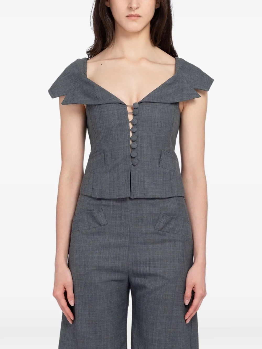 GANNI off-shoulder button-up top - Grigio