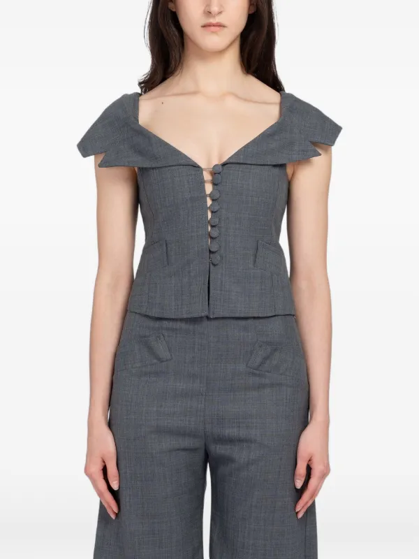 GANNI オフショルダー トップ | グレー | FARFETCH JP