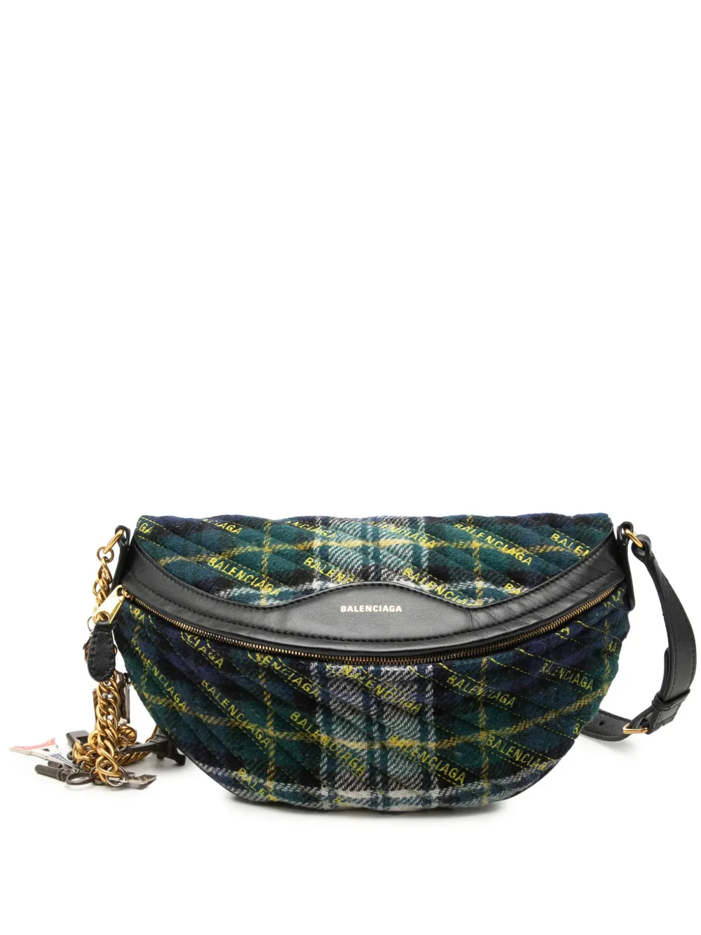 Balenciaga Pre-Owned 2018-2026 Diagonal Quilted Wool Allover Logo Souvenir XS belt bag - Verde