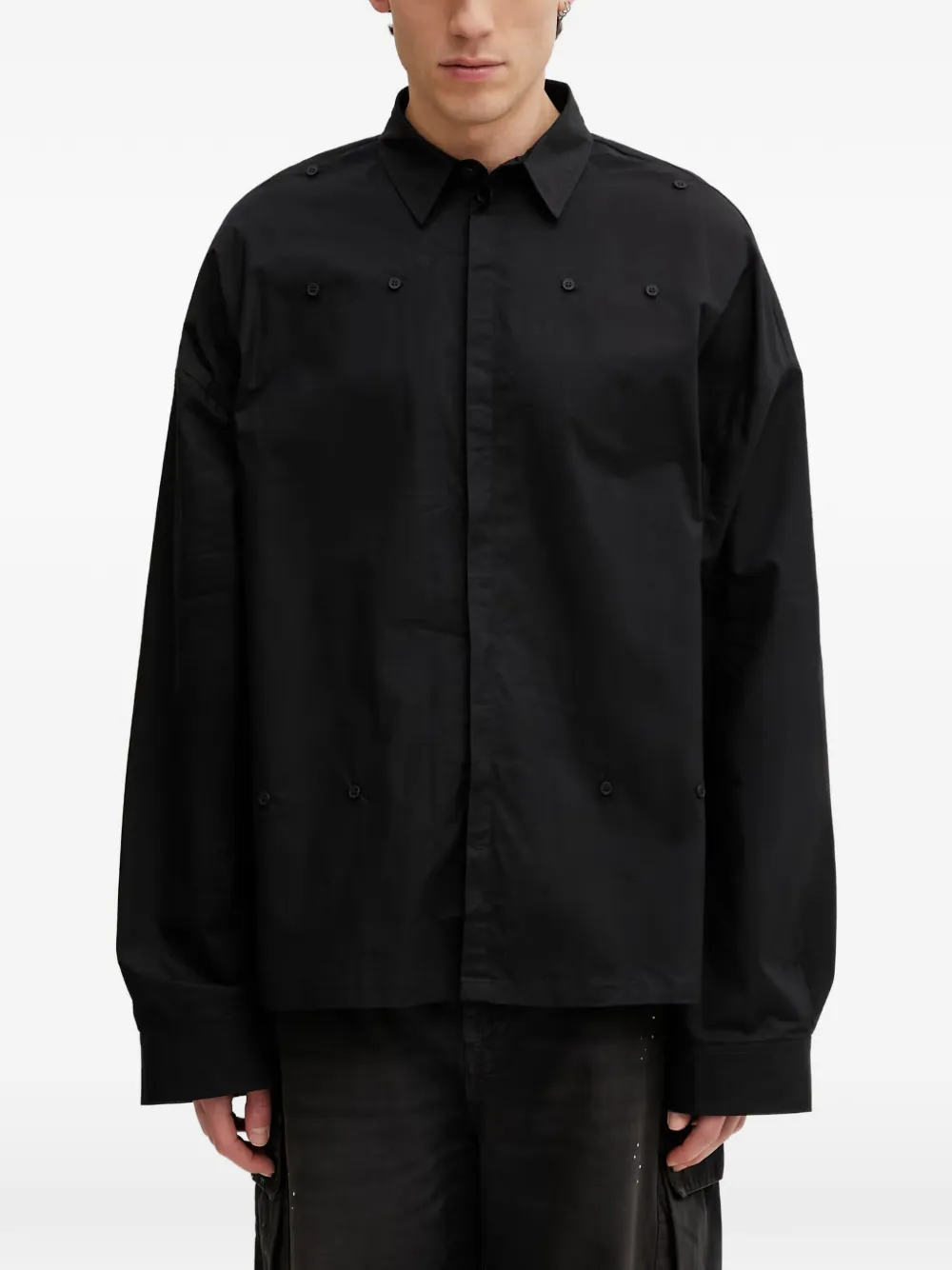 Heliot Emil Falerae Button-detail Long-sleeve Shirt In Black