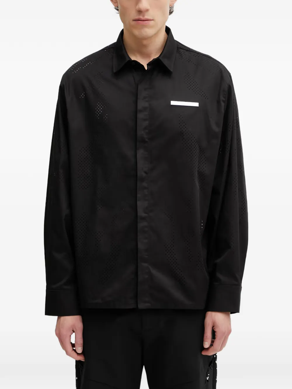 Heliot Emil Alsoran Perforated-detail Logo-plaque Shirt In Black