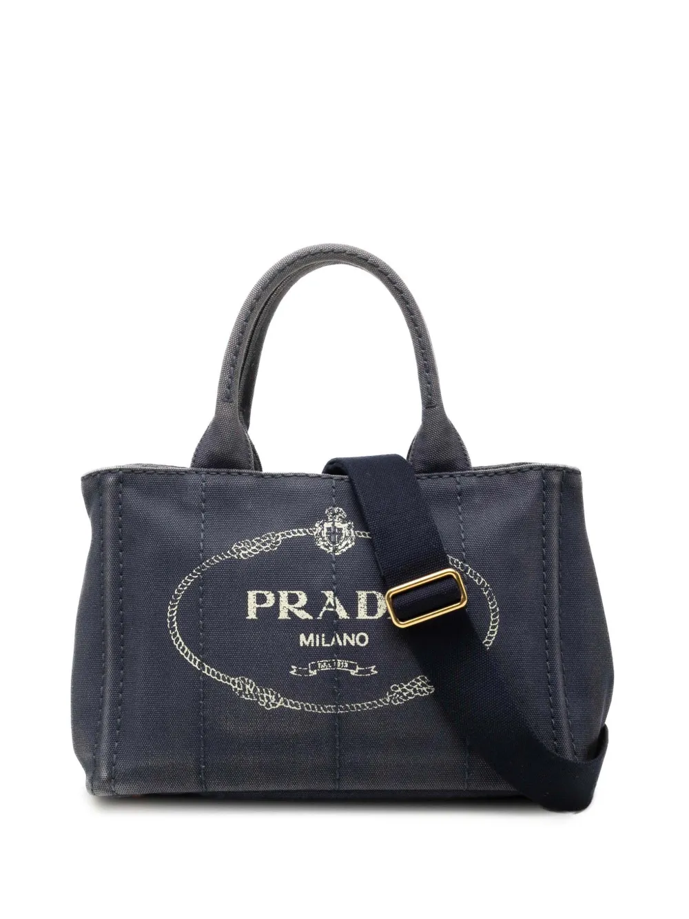 Pre-owned Prada 2013-2026 Small Canvas Canapa Logo Satchel In Blue