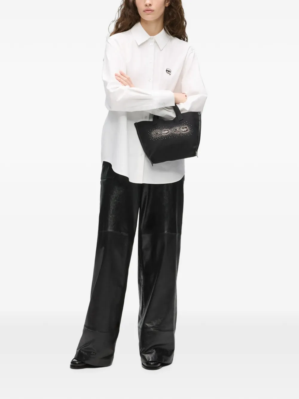 Karl Lagerfeld Kleine Ikon Karl & Choupette shopper met stras Zwart