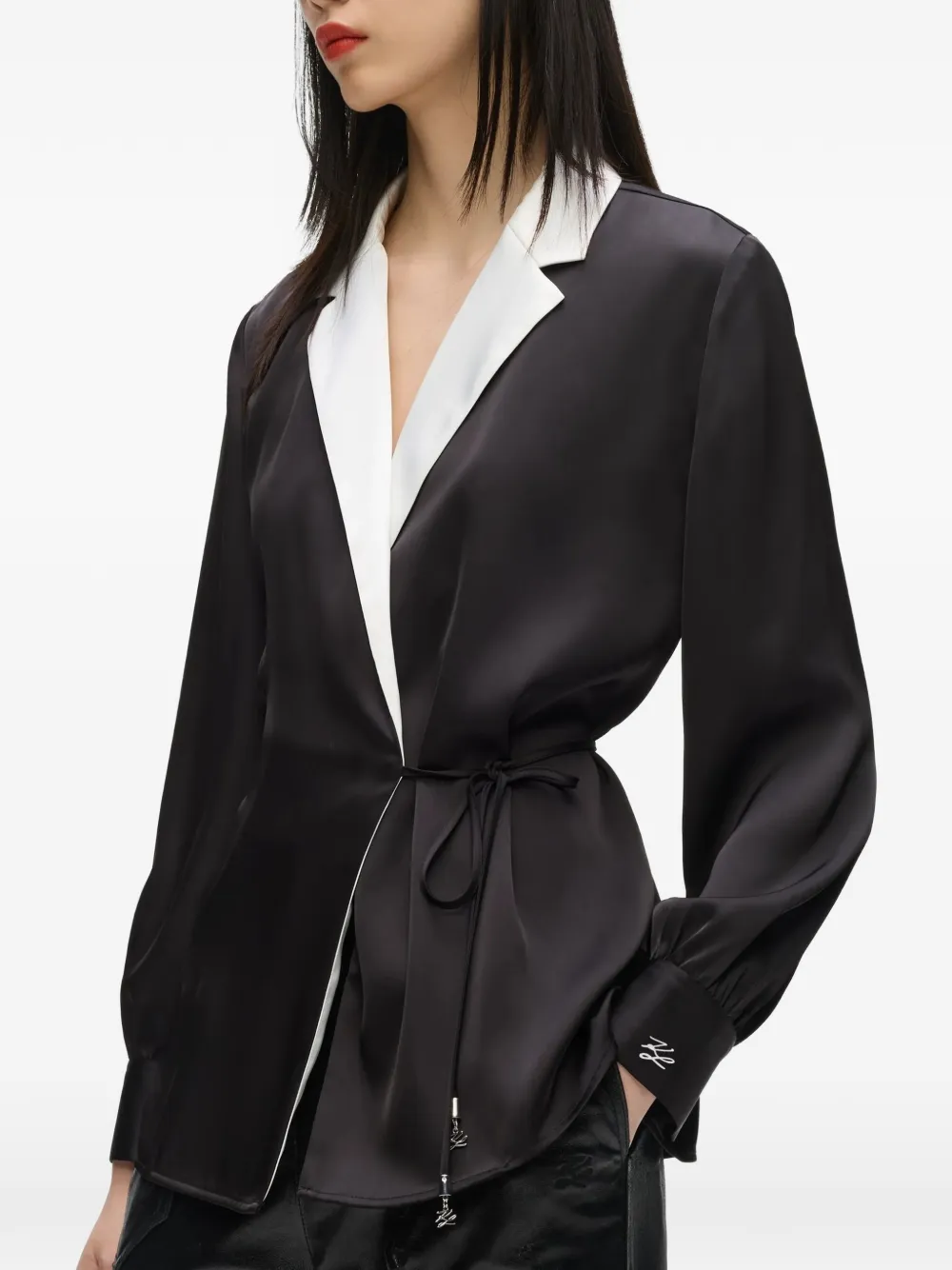 Karl Lagerfeld Blouse met satijnen afwerking Zwart