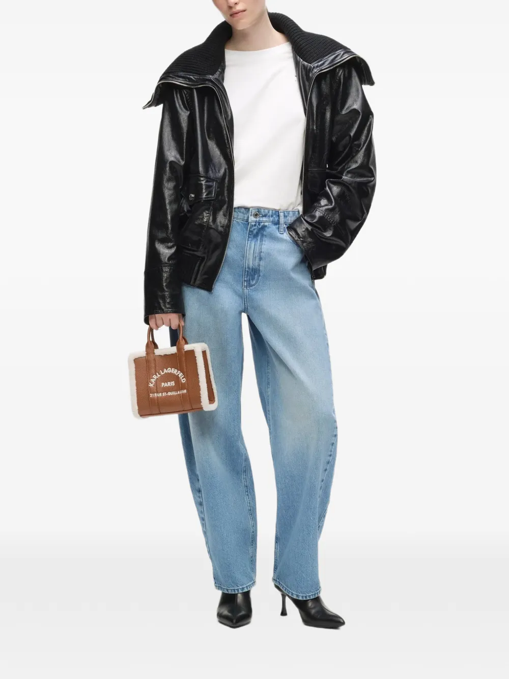 Karl Lagerfeld Rue St-Guillaume vierkante mini-shopper met lammy Bruin