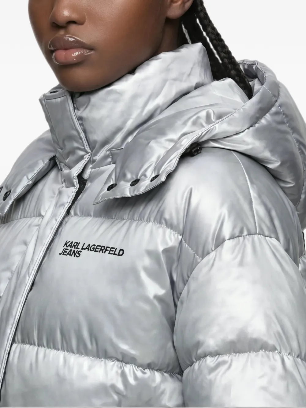 Karl Lagerfeld Jeans Donsjack met metallic-effect en capuchon Zilver