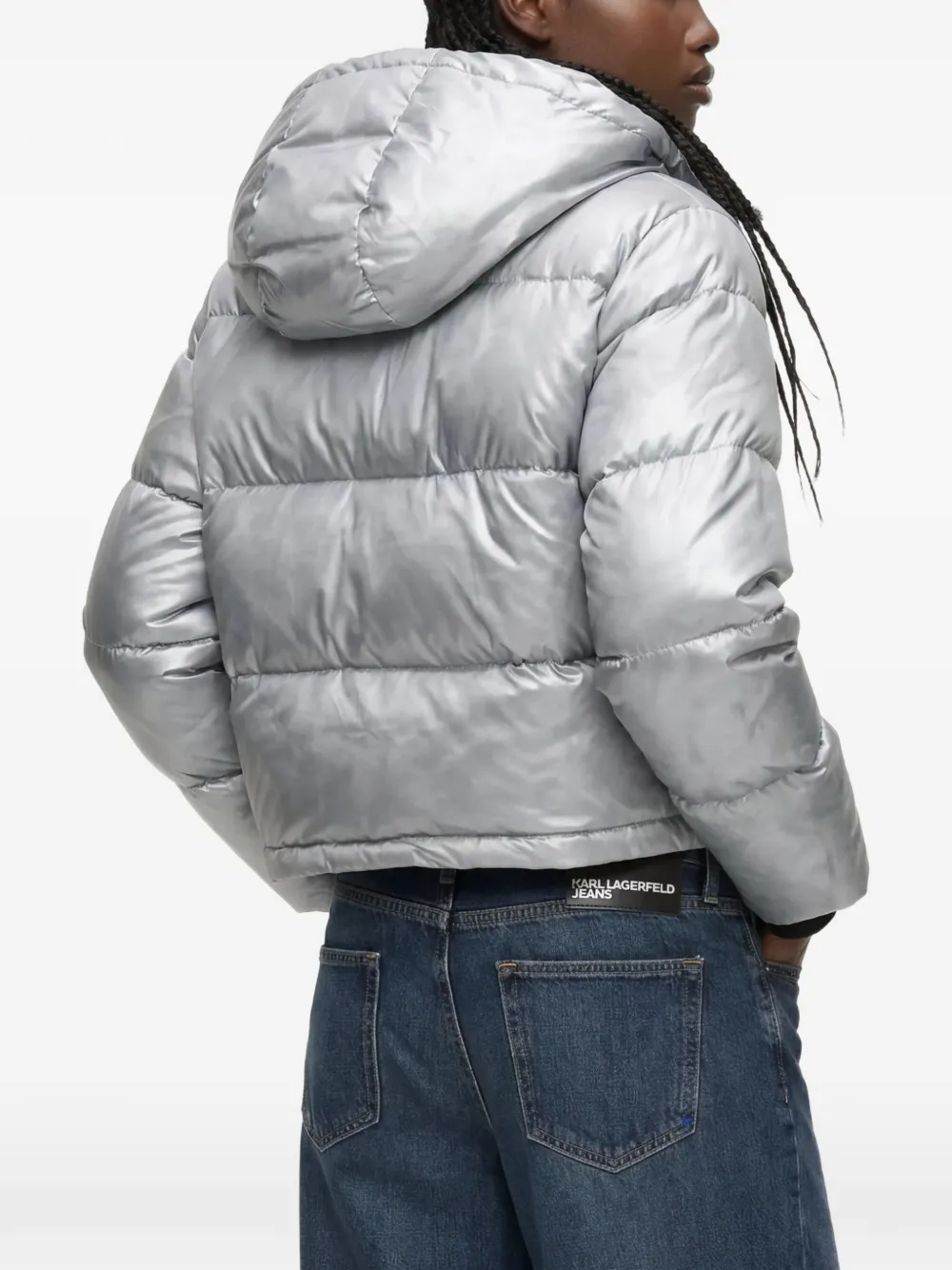 Karl Lagerfeld Jeans Donsjack met metallic-effect en capuchon Zilver