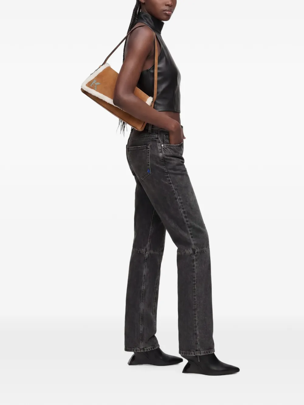 Karl Lagerfeld Jeans Geo suède schoudertas met omslag Bruin