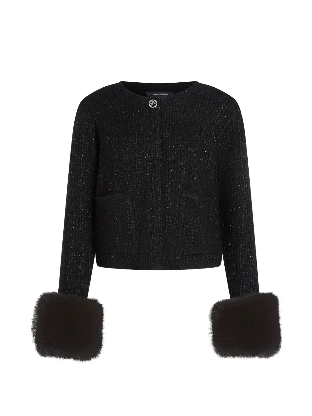 Karl Lagerfeld faux fur-trim knitted cardigan - Nero
