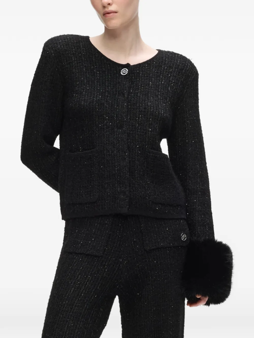 Karl Lagerfeld Vest met afwerking van imitatiebont Zwart