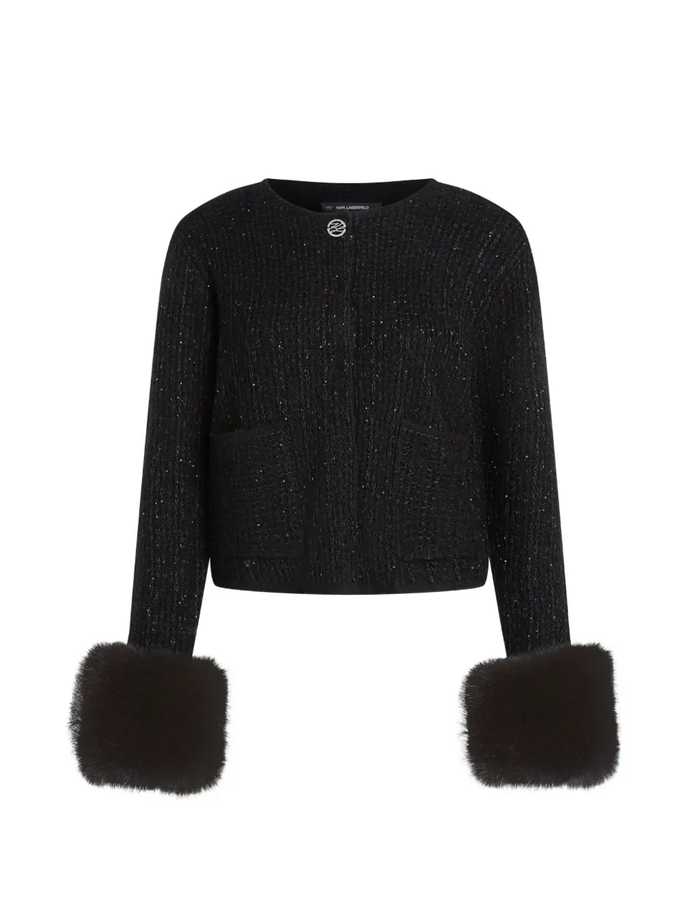 Karl Lagerfeld Cardigan mit Pelzbesatz - Schwarz