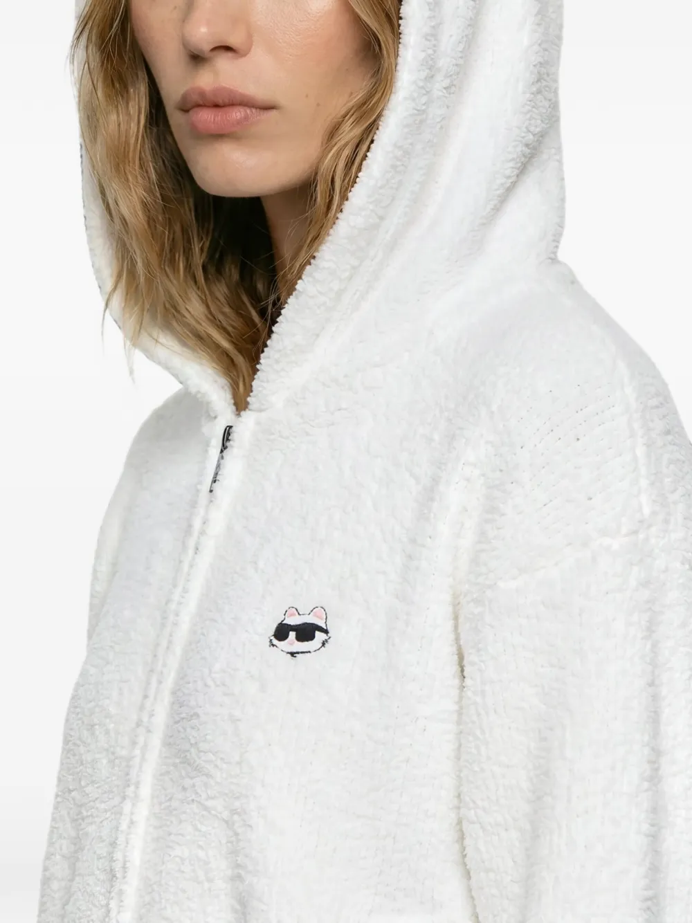Karl Lagerfeld Ikon Choupette donzige hoodie met rits Wit