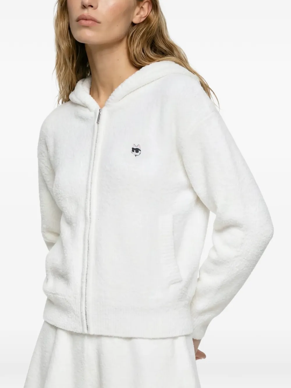 Karl Lagerfeld Ikon Choupette donzige hoodie met rits Wit