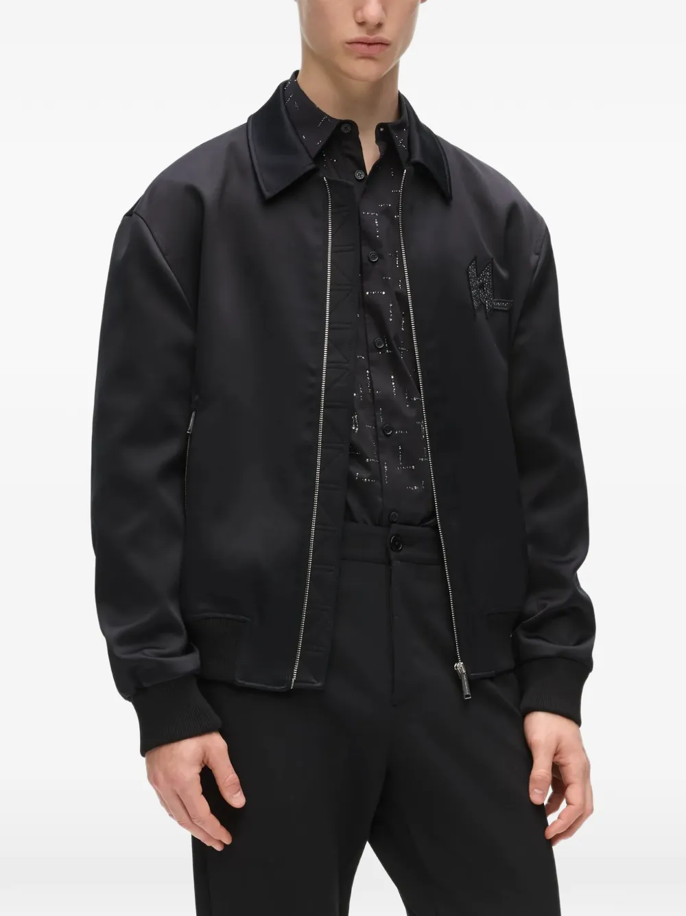 Karl Lagerfeld Satijnen bomberjack met monogram Zwart