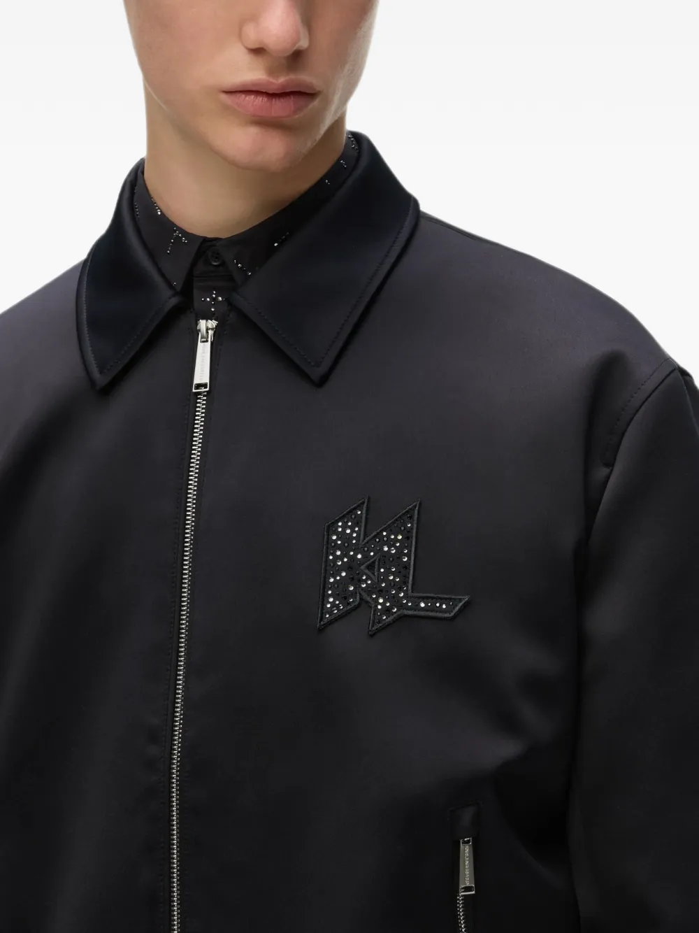 Karl Lagerfeld Satijnen bomberjack met monogram Zwart