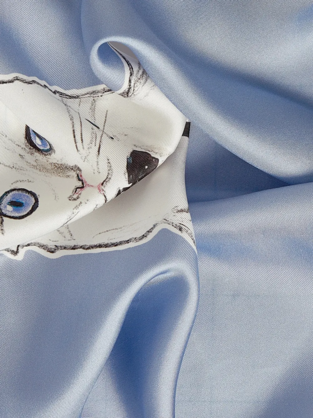 Karl Lagerfeld Zijden sjaal met Ikon Choupette-print Blauw