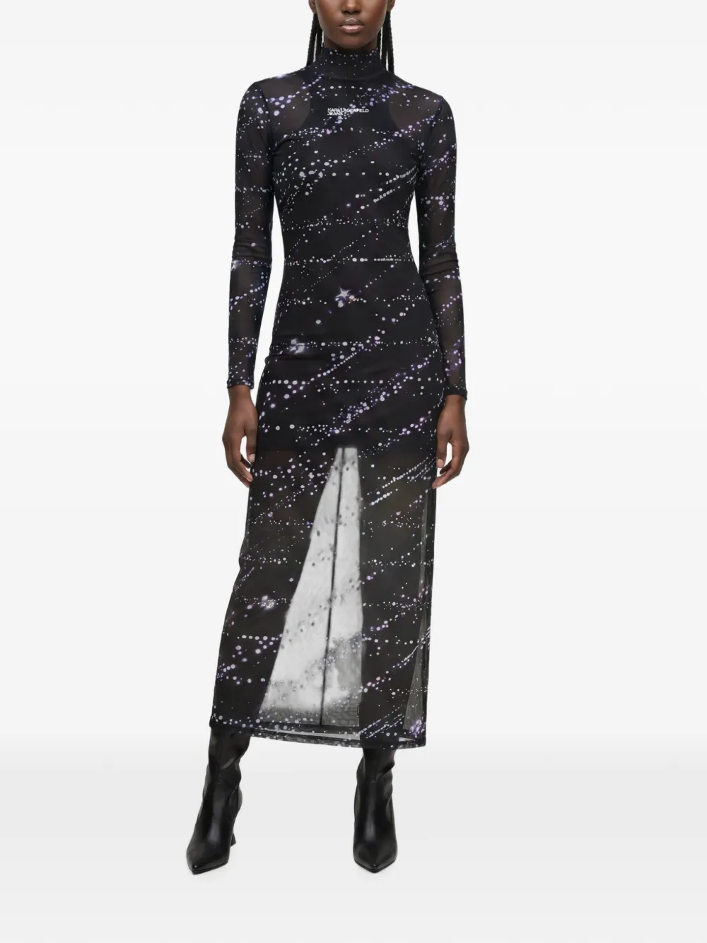 Karl Lagerfeld Jeans Mesh maxi-jurk met print Zwart