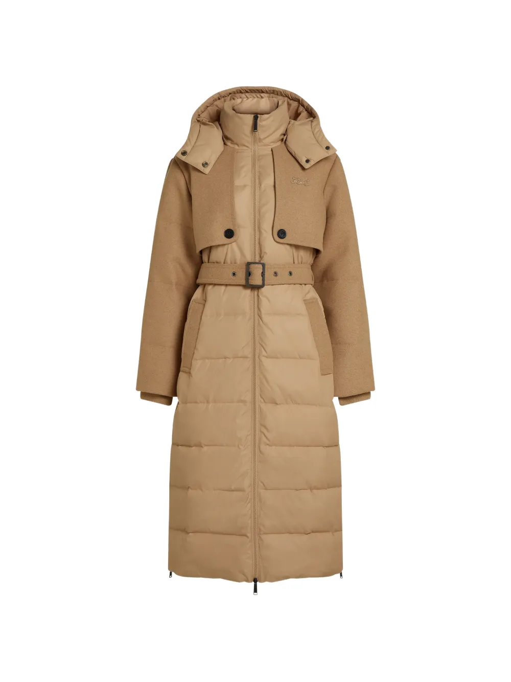 Karl Lagerfeld Lange Steppjacke mit Gürtel - Nude