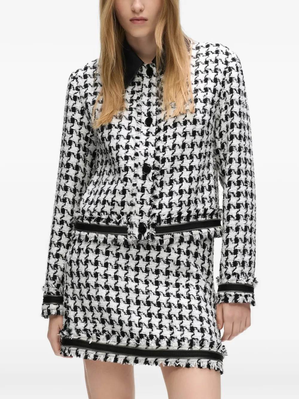 Karl Lagerfeld Bouclé jack met pied-de-poule print Wit