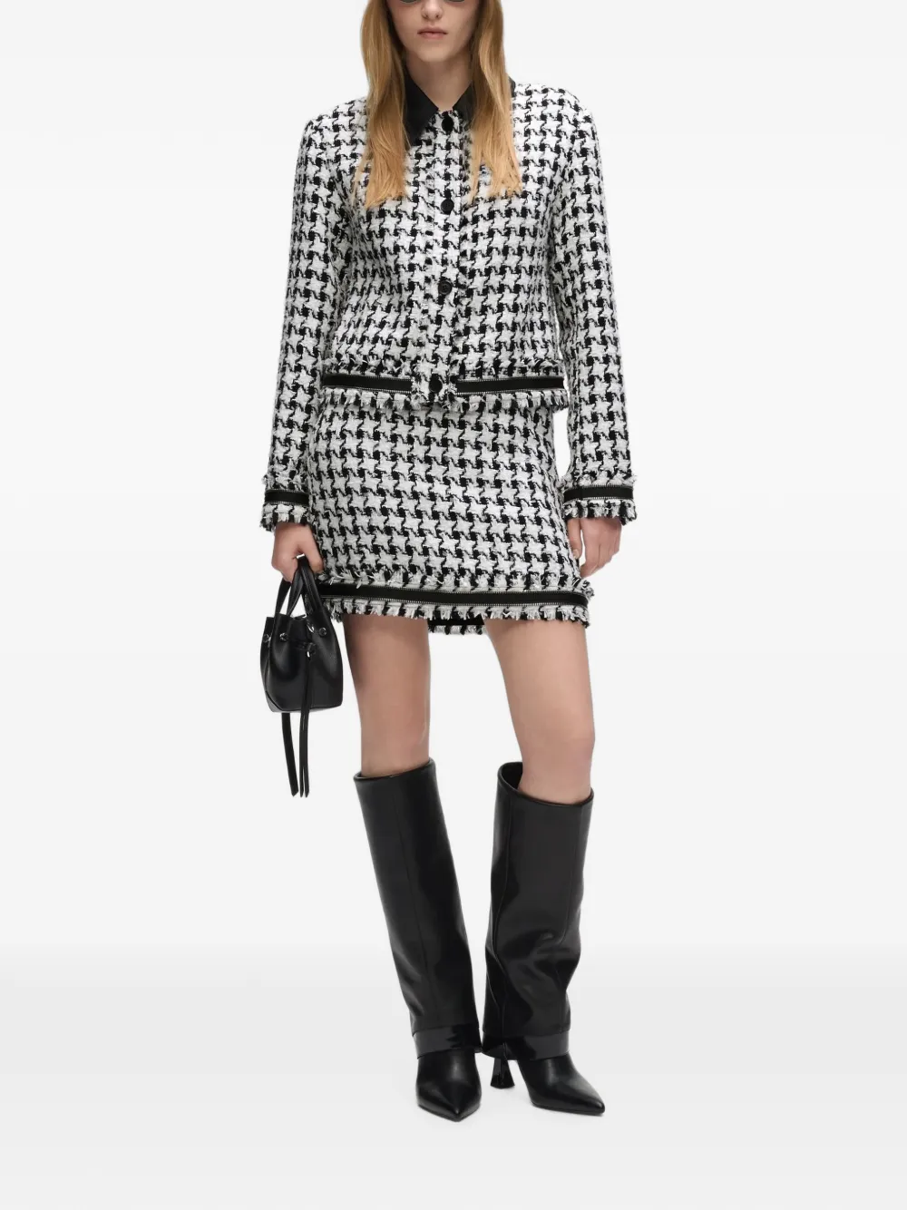 Karl Lagerfeld Bouclé jack met pied-de-poule print Wit