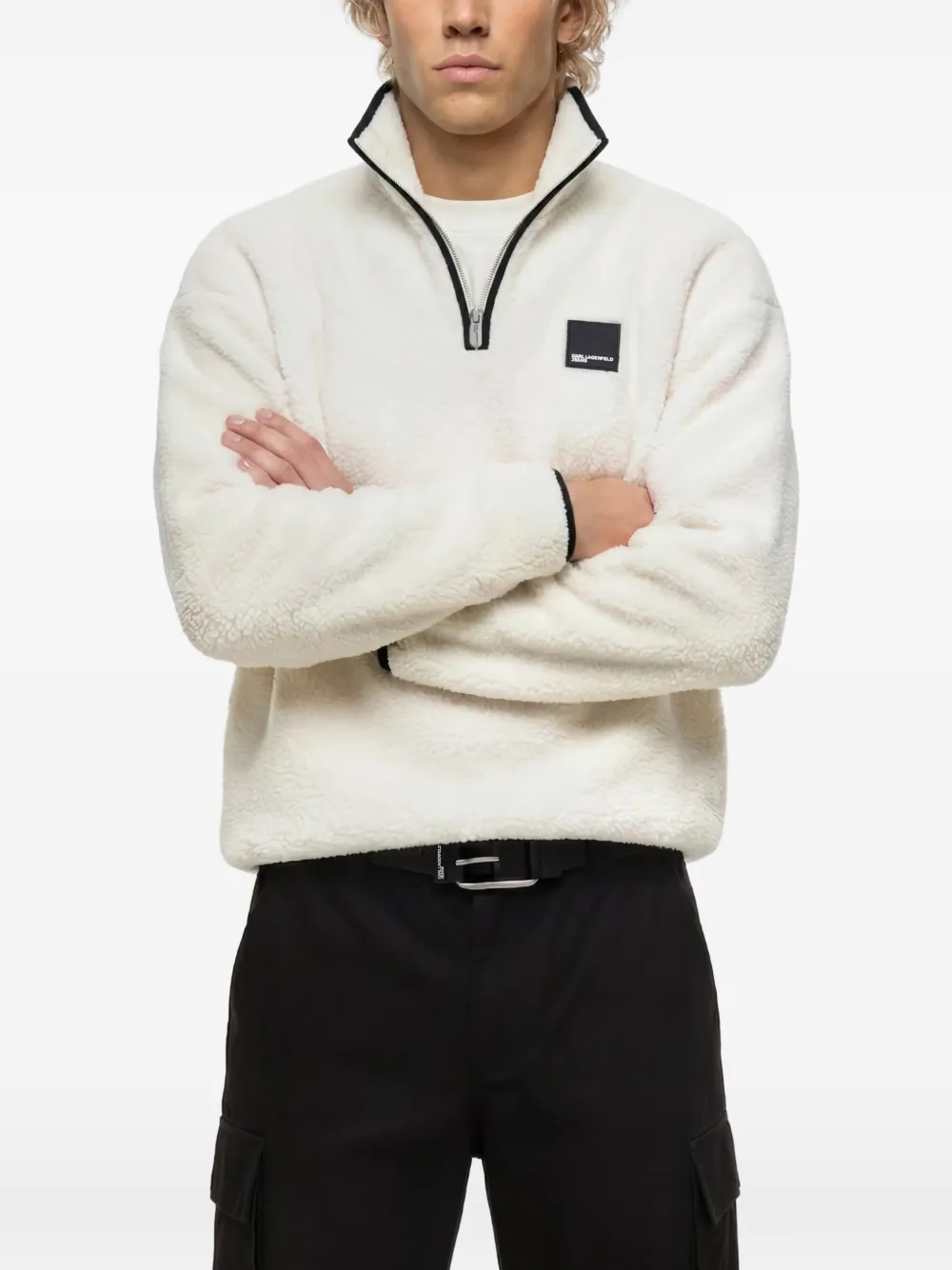 Karl Lagerfeld Jeans Fleece boxy sweater met halve rits Wit