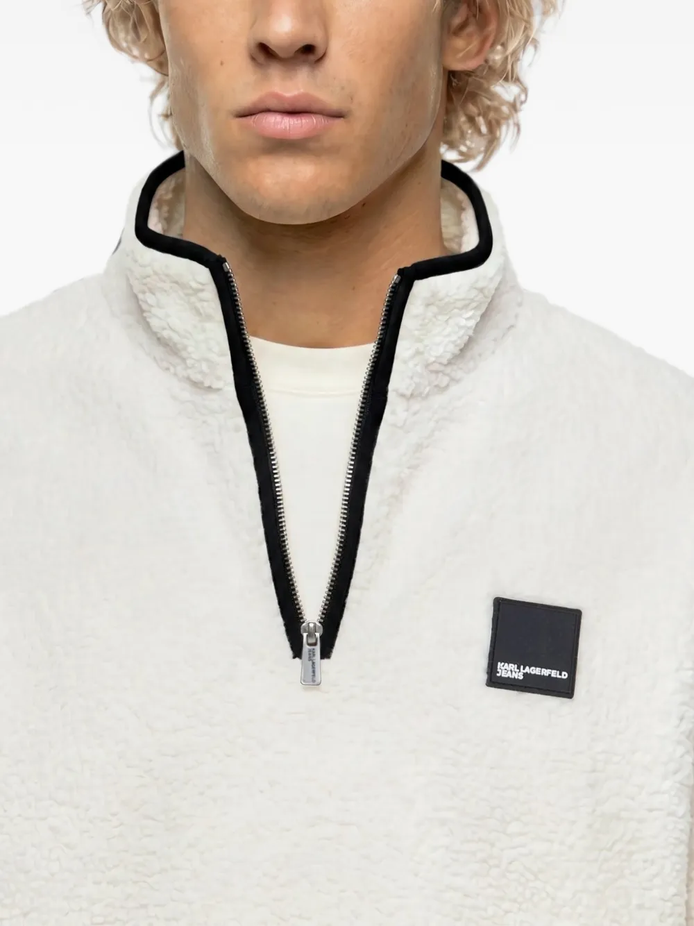Karl Lagerfeld Jeans Fleece boxy sweater met halve rits Wit