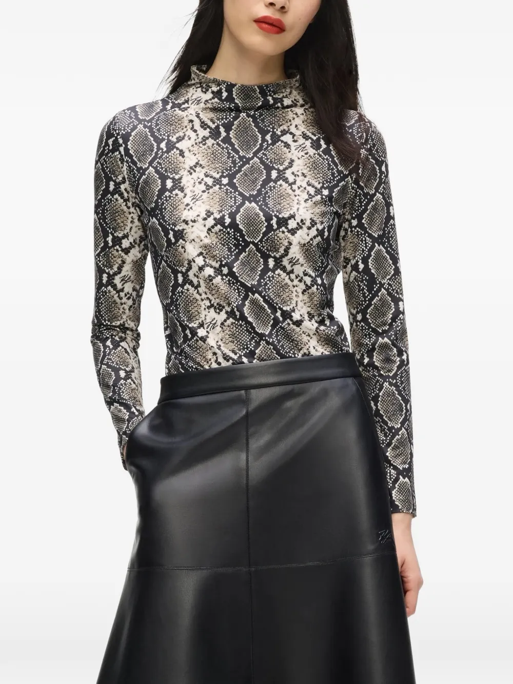 Karl Lagerfeld Top a maniche lunghe con collo rialzato - Nero