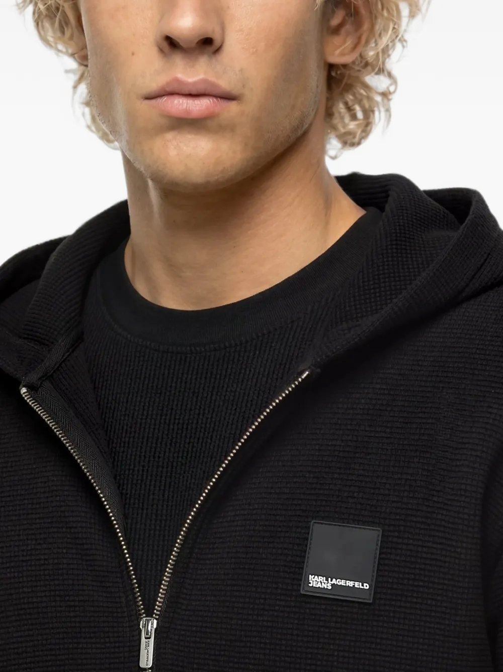 Karl Lagerfeld Jeans Hoodie met rits en wafel-patroon Zwart
