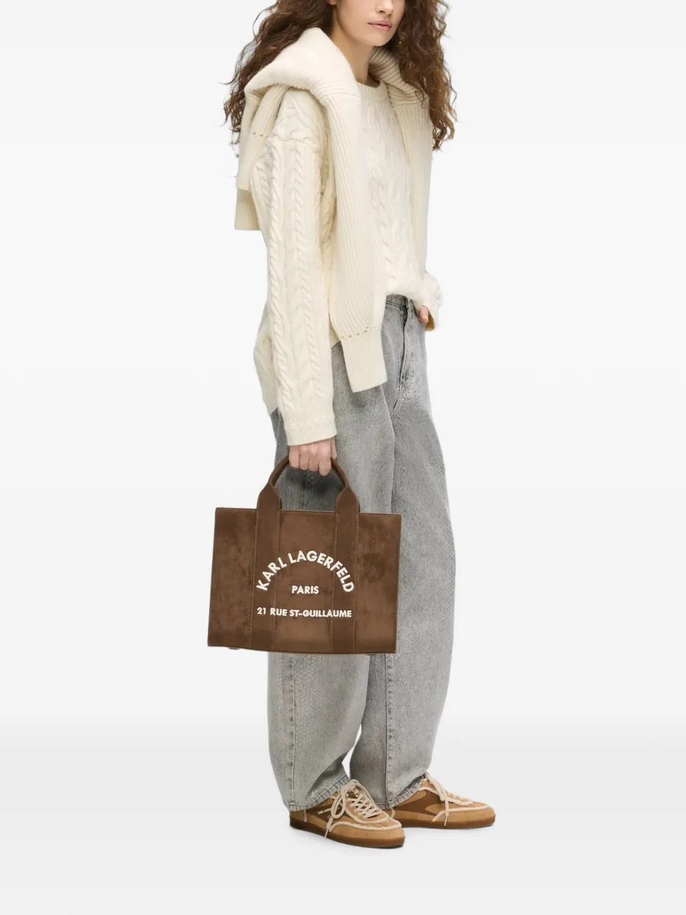 Karl Lagerfeld Medium Rue St-Guillaume suède vierkante shopper Bruin