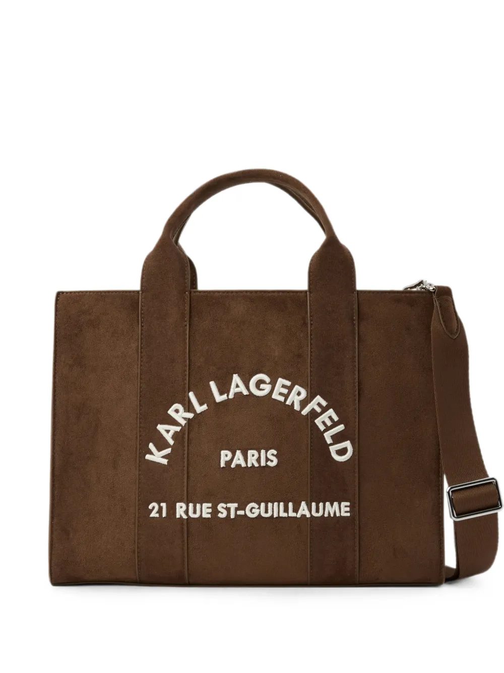 Karl Lagerfeld medium Rue St-Guillaume suede square tote bag - Marrone