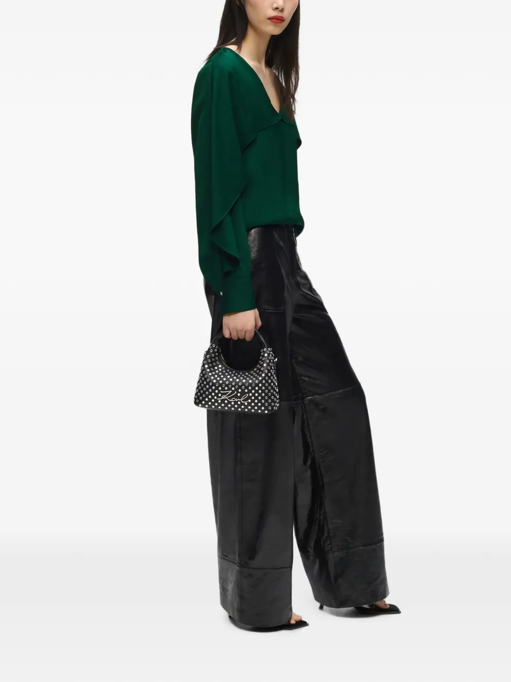 Karl Lagerfeld Flounce blouse met V-hals Groen