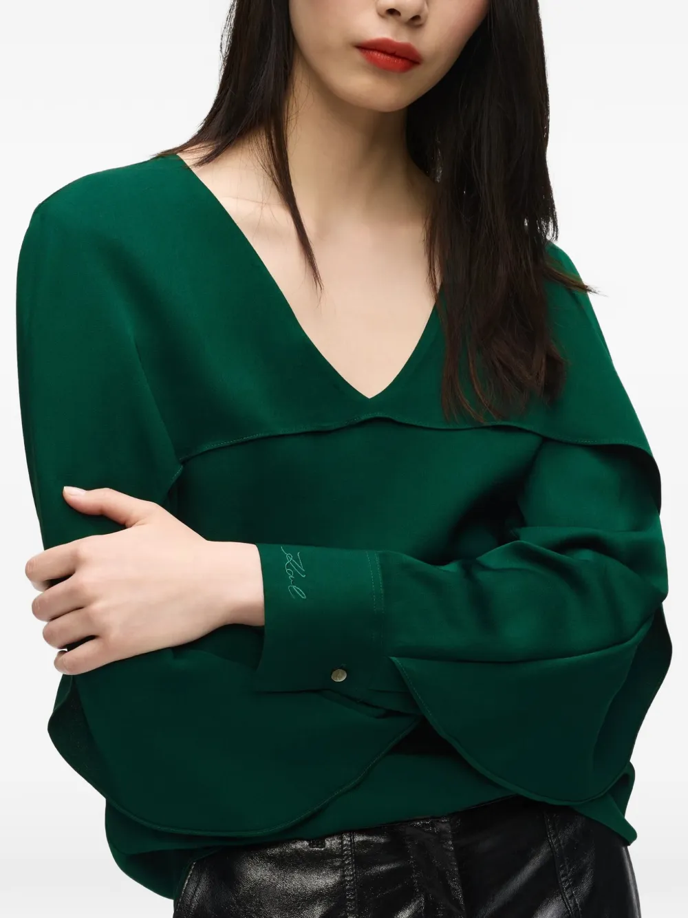 Karl Lagerfeld Flounce blouse met V-hals Groen